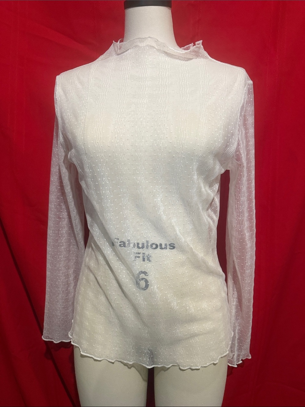 DAVI & DANI White Sheer Dot Mesh Long-Sleeve Top